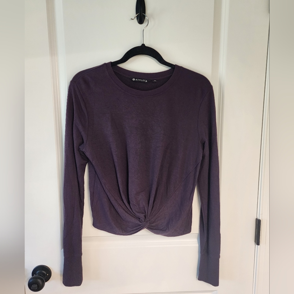 Athleta Twist Front Coaster Luxe Sweatshirt, Eggplant Purple, size XS